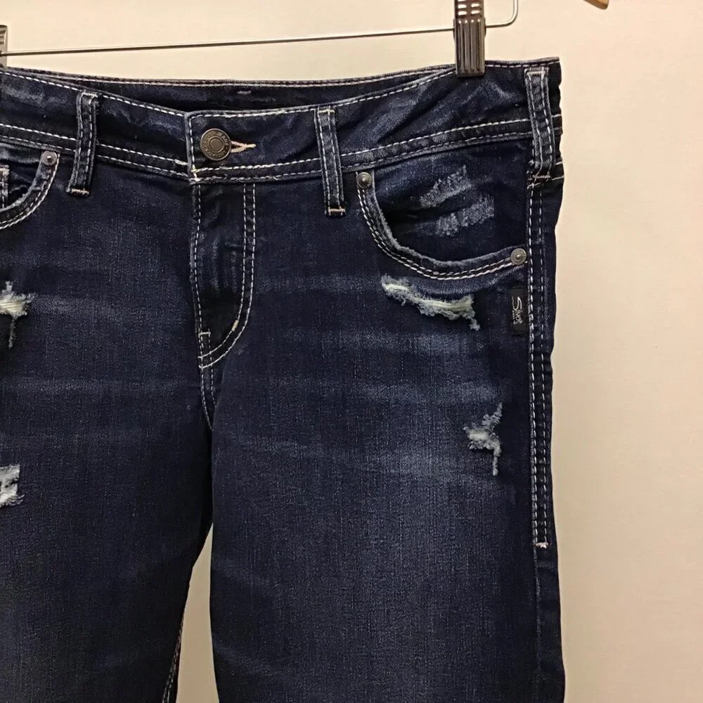 Silver Jeans 31 (10) Suki Capri Women’s Jeans Mid Rise Stretch Distressed - Picture 4 of 11